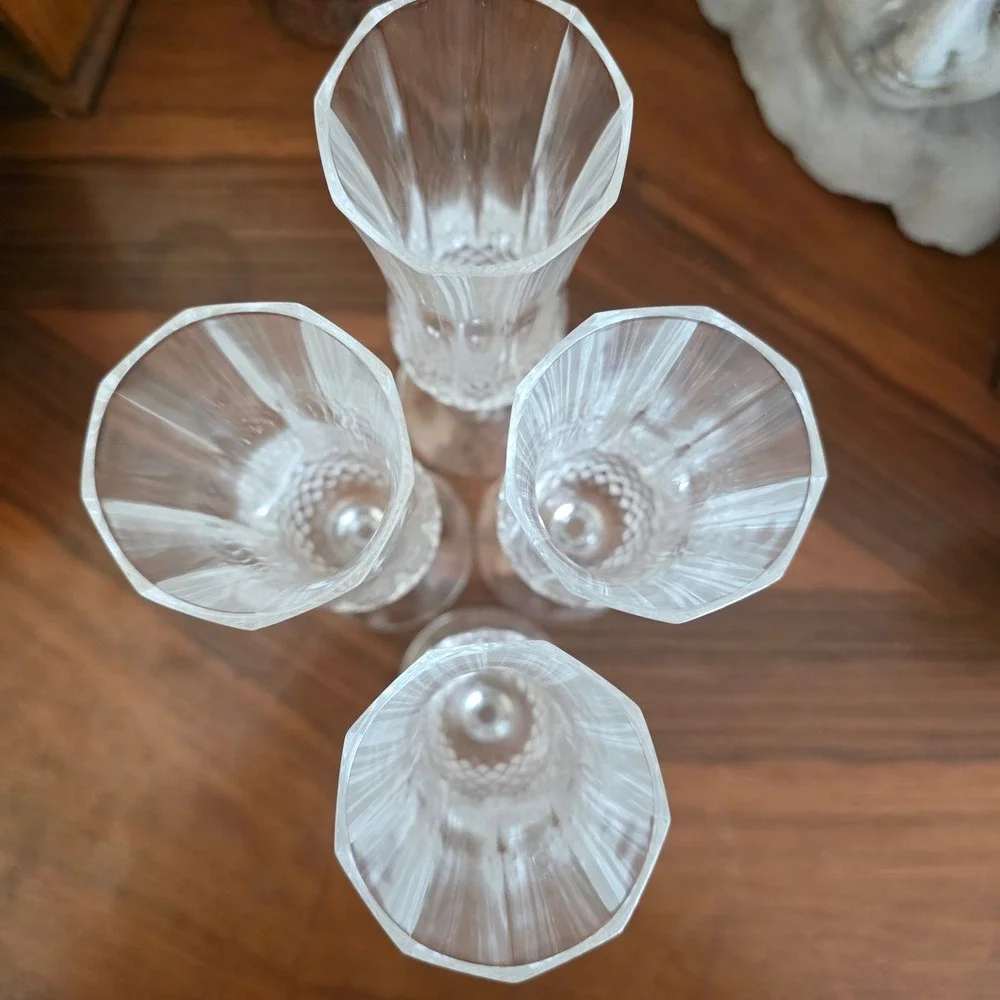 CRISTAL D'ARQUES Longchamp Crystal Champagne Flutes Set 4 French‎ Stemware